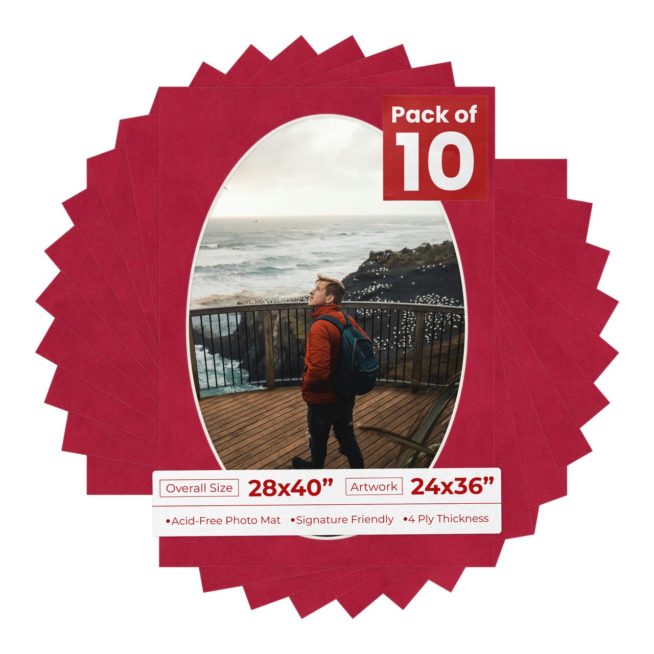 Red Suede Mat Board for 28x40 Frames - Oval Opening for 24x36 Photos